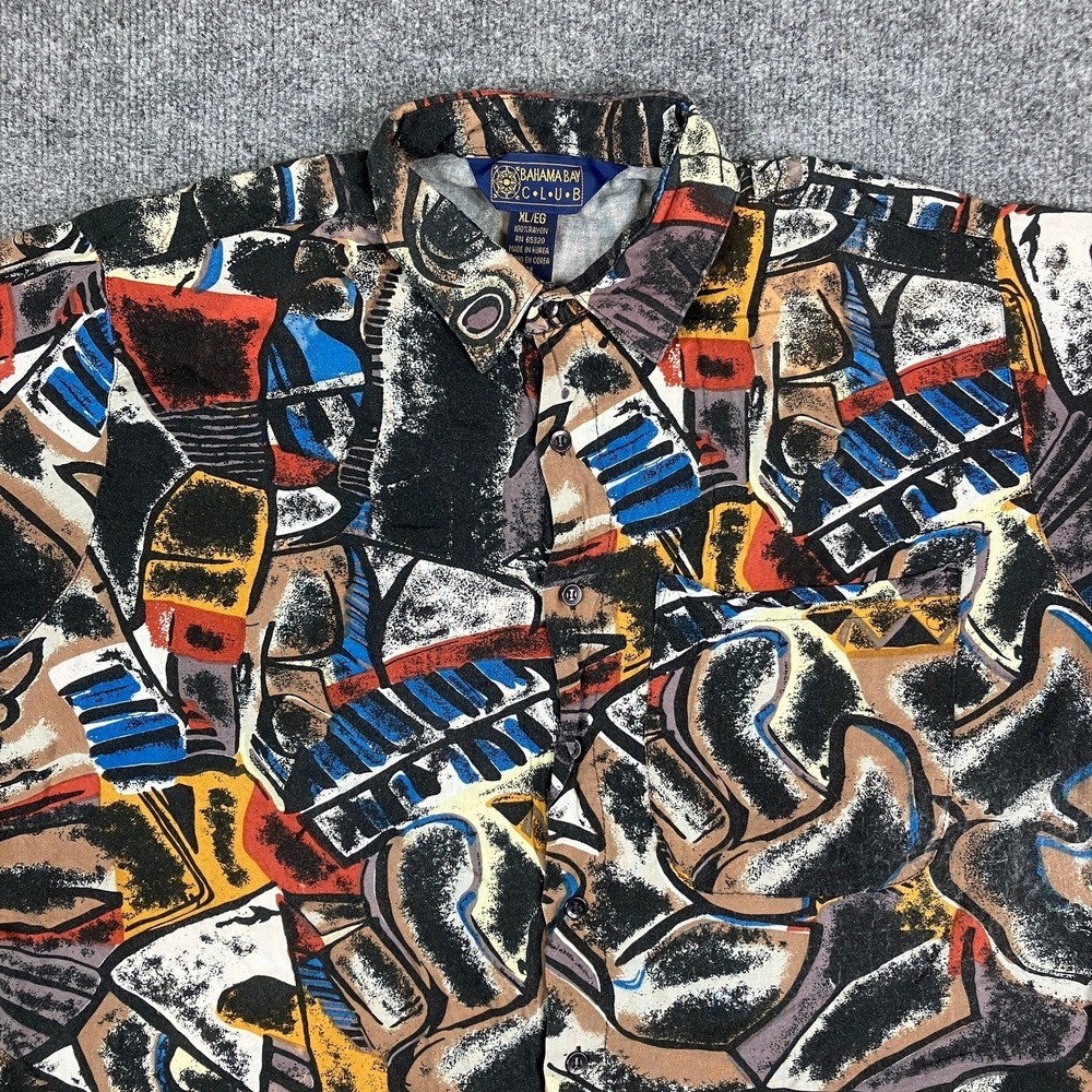 Bahama Bay Shirt Mens XL Multicolor Abstract Rayon Button Front Vintage Style